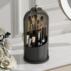 GAXmi Makeup Brush Holder with Lid Cosmetic Tools Organizer 360 Rotating Waterproof Dustproof Beauty Brushes Storage for Vanity, Black-Grey - color: Black-Grey