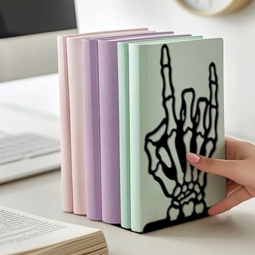 Peacoblue Metal Bookends for Shelves, Modern Decorative Heavy Duty Study Book Ends Stoppers for Office, Desk, Shelf, Room 5.3"x4.3"x7.9" Cast Iron Simple Tall Bookends 1 Pair (Skeleton Hand) - style: Skeleton Hand