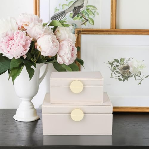 HofferRuffer Faux Leather Jewelry Boxes, Decorative Boxes Storage Accessory Organizer with Gold Hardware Decor, Classic Vegan Leather Set of 2 Pieces (CreamWhite) - color: CreamWhite