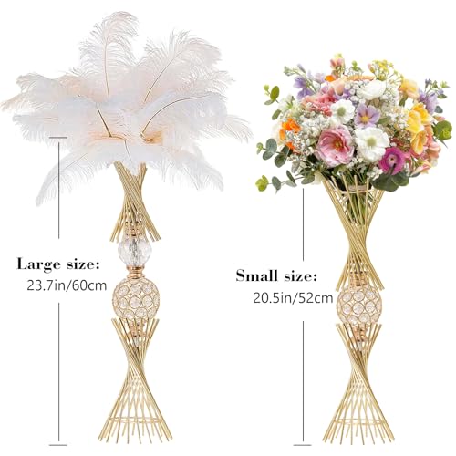 VIJIV Gold Vase for Wedding Centerpieces Table, 24" Tall Luxury Hourglass Metal Trumpet Vase for Flower Arrangement & Ostrich Feathers Holder, Perfect for Wedding Galas, Anniversary & Formal Events - size: Tall-23.7IN