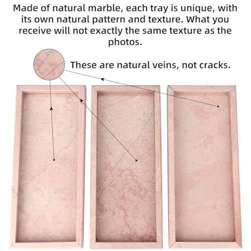 Marble Bathroom Vanity Tray, Natural Luxury Vanity Home Kitchen Bathroom Table Tray, Stone Decorative Countertop Dresser Trays for Key Coffee Perfume Jewelry Makeup (Pink/Cream Rose, 12"x 5" x1.2") - color: Pink/Cream Rose, size: 12" x 5" x 1.2"