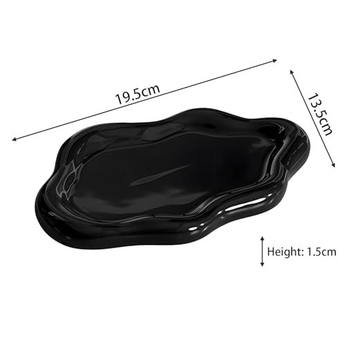 Ceramic Jewellery Dish Trinket Dish Jewelry Tray Cloud Shape Tray Perfume Tray Rings/Earrings/Bracelets/Watch/Keys Tray for Valentine's Day//Mother's Day/Birthday Gift (Black) - color: Black