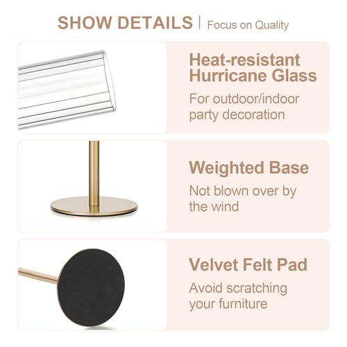 Garvee Gold Hurricane Candle Holders Set of 3, Taper Candlestick Holders with Ribbed Glass Cylinder Sleeves, Elegant Table Centerpiece for Wedding, Birthday, Christmas, Home Decor - size: 3