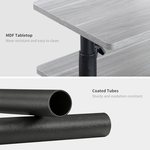 360° Swivel Side Table with Storage, Height Adjustable, Smooth-Rolling Wheels, C-Shaped End Table for Couch/Sofa, Recliner, Living Room, Grey Walnut-Look - color: Grey Walnut - Look