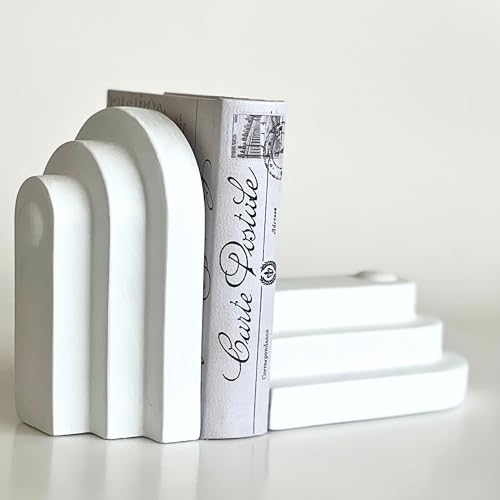 Bellaa Modern Arch Bookends, Decorative White Speckled Concrete, Set of 2, 7 x 3 x 4 inches - color: Antiques White Grey
