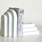 Bellaa Modern Arch Bookends, Decorative White Speckled Concrete, Set of 2, 7 x 3 x 4 inches - color: Antiques White Grey