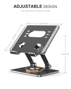 Orlian Tablet Stand Holder with Thickened 360°Rotating Base Dual Rod Adjustable Aluminum Stand for All 5.8-12.9” iPad Samsung Phone Tablet Kindle E-Reader and More, Black - color: Black