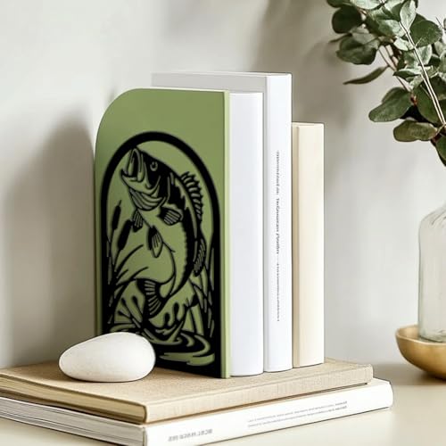 Peacoblue Metal Bookends for Shelves, Modern Decorative Heavy Duty Study Book Ends Stoppers for Office, Desk, Shelf, Room 5.3"x4.3"x7.9" Cast Iron Simple Tall Bookends 1 Pair (Fish) - style: Fish