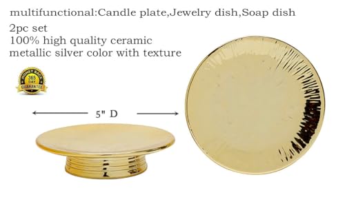 Ceramic Gold Candle Holders Set 2 Modern Pillar Candle Stand Candle plate Table Centerpiece Jewelry dish golden Tray riser display stand for Home,Dinning,Party,Wedding,Birthday,Anniversary Decorations - color: Gold