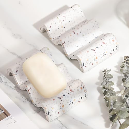 Luxspire Soap Dish, Marble Soap Dish, Self-draining Tray, Soap Holder Saver for Shower, Bathroom, Sink, Kitchen and Countertop - Terrazzo - color: Terrazzo, size: 1 PC