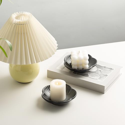 Ceramic Pillar Candle Holder Plates, Decorative Candlestick Holder, Tea Light Incense Santo Palo Holders, for Dinning, Party, Wedding, Birthday, Anniversary Decorations, 1pack (Black) - color: Black