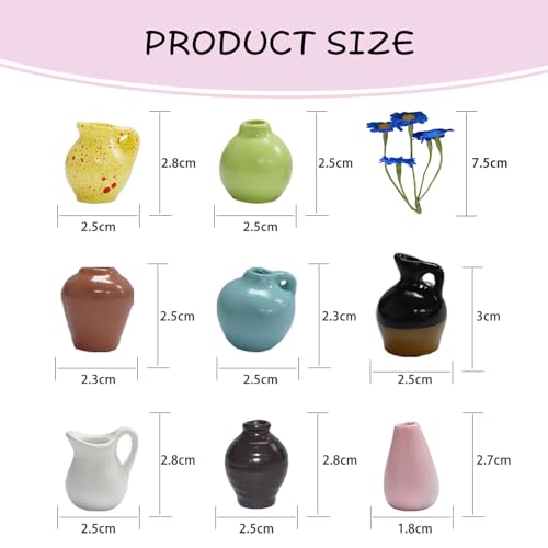 Mini Magnetic Vase,Miniature Magnet Ceramic Vase Decoration, Refrigerator Magnets Vases for Refrigerator Kitchen Locker Office(8pack)