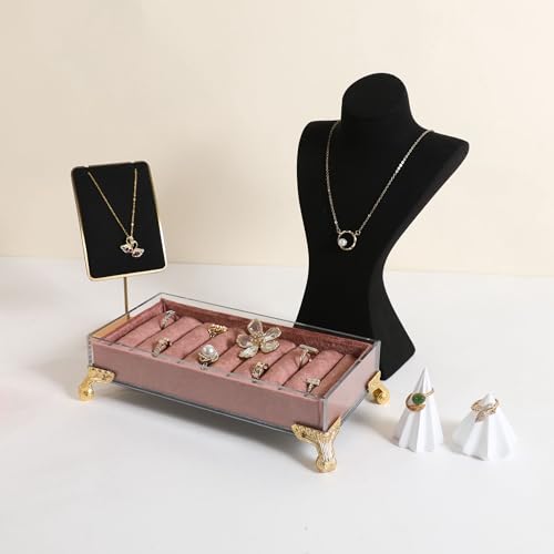 GemeShou velvet slots Ring holder for jewelry organizer, Earring ring display stand for selling, felt ring jewelry holder tray showcase【Velvet slots Ring Holder-Dark red】 - color: Dark red