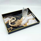 Serving Tray with Handles, 15.7 * 11.8 inches, Plastic Ottoman Tray with Exquisite Paintings, Trays for Coffee Table - color: Gilt Marble