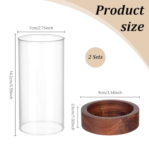 WEBEEDY 2 Sets Hurricane Glass Candle Holders Pillar Candle Holder with Wood Plate Base, Table Decorative, Holder Table Centerpieces for Wedding, Birthday Party, Christmas, Kitchen