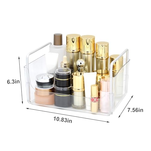 Clear Makeup Organizer Tray with Handles Bathroom & Vanity Storage for Cosmetics, Skincare - Countertop Organizer Kitchen Cabinet Storage Tray