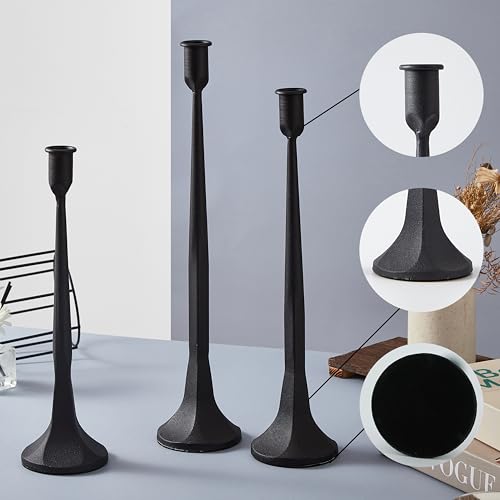 Denique Iron Taper Candle Holder Set of 3, Black Candlestick Holders 19.3”17” 14” Heightening Decorative Candle Stand Set for Wedding, Dining Table, Home Decoration (Black) - color: Black, size: 14”,17”,19.3”