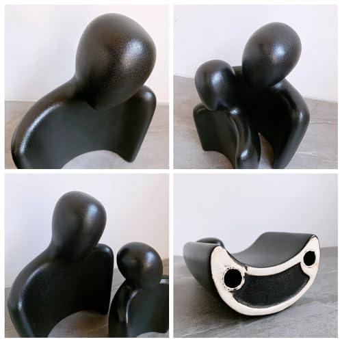 Hugging Couple Statues Ceramic Lover Figurine Embrace Characters - color: Black