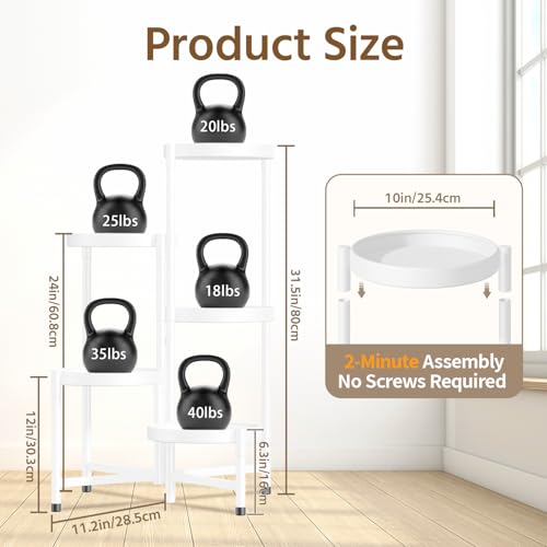 LASZOLA 5 Tiered Folding Plant Stand Indoor for Multiple Large Planter, Tall Heavy Duty Adjustable Rack with Rust Proof 10 Inch Wide Tray, Sturdy Vertical Tree Organizer for Narrow Inside Floor, White - color: Snow White, size: 5 Tier