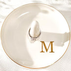 Ceramic Initials Jewelry Tray Ring Dish With Personalized M-Monogrammed Engagement Wedding Gifts, for Birthday Mother's Day for Women, Ceramic White 4.7" x2.4" - style: M