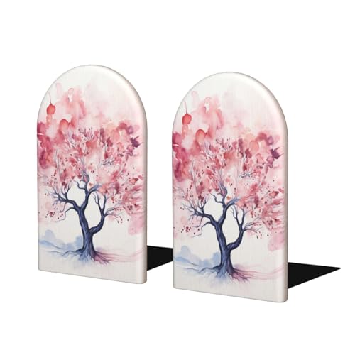 Wood Book Ends Non-Skid Bookends Cherry Blossom Tree Book Ends for Shelves Modern Book Holder Decorative Bookends for Office Home 1 Pair - color: Cherry Blossom