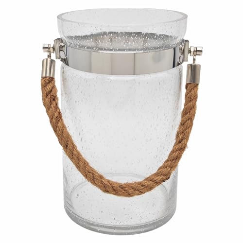 Barrel-Shaped 8.46" Large Mouth Clear Glass Vase with Hemp Rope Handle - Ideal for Floral Arrangements, Bouquets, Floating Tealights, Home Display & Holiday Decor - color: Clear, size: 06