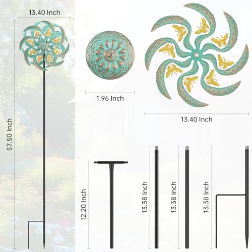 Metal Wind Spinner Outdoor, Golden Butterfly Kinetic Wind Sculpture Spinners with Metal Stake, Yard Art Decor for Patio, Lawn & Garden, Creative Gifts 57.5 * 13.4 Inch