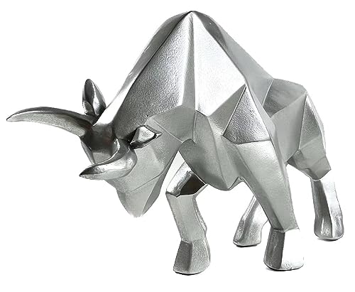 SMRTHMRT Abstract Geometric Sculptures Animals Statues,Collectible Figurines Home Office Tabletop Ornaments (Silver Bull) - color: Silver Bull