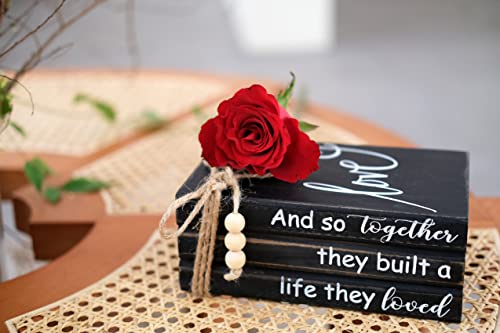 LIVDUCOT Book Stack Decor Black | Farmhouse Stacked Books | Coffee Table Books Decor | Wooden Bookstack Mantle Decoration | And So Together They Built A Life They Loved 7.5x5x3' - color: Love