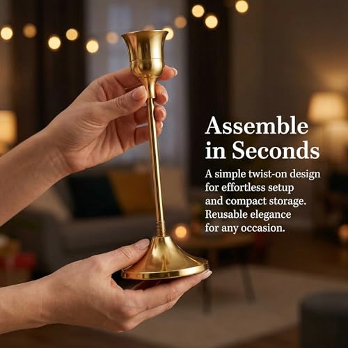 SylvaCraft Brass Gold Candle Holders Rustproof Taper Candlestick Holders for Holiday Party Table Centerpiece Wedding Fireplace Mantel Housewarming Gift(4 Sets(12 Pcs)) - size: 4 Sets(12 Pcs)