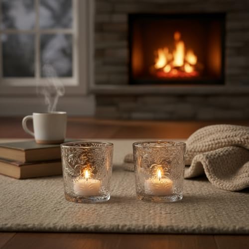 12 Pack Hummingbird Embossed Glass Candle Holders – Votive Tealight Holders with Patent Design, Decorative Embossed Glass Cups for Wedding Centerpieces, Parties, and Home Décor (Crystal Clear) - color: Crystal Clear