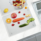 Mymonfif Tempered Glass Cutting Board for Kitchen, Clear Glass Board for Countertop, Heat Resistant, with Non-Slip Feet, 12x16" 2 Pcs Clear - color: 2Pcs Clear