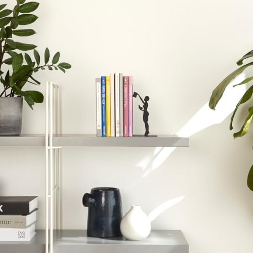 Balvi The Library Metal Bookend – Decorative and Functional Book Holder for Home and Office – Sturdy Black Design with Anti-Slip Bumpers – Ideal Gift for Book Lovers – Sujetalibros