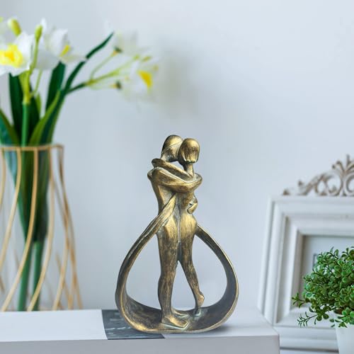Resin Couple Modern Sculptures Home Decor Romantic Gift for Weddings Valentine's Day and Anniversaries Decoration Figurine for Girlfriend, Bridal Shower, Engagement (Bronze) - color: Bronze