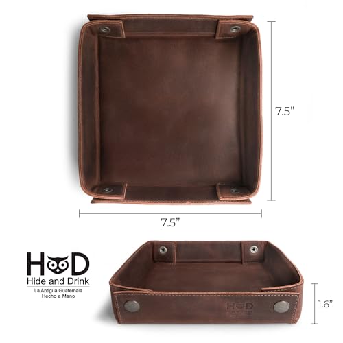 Hide & Drink, Leather Catchall Tray, Easy Access Organizer for Keys, Coins, Change, Jewelry, Watches, Smartphones, Durable, Vintage Style, Handmade :: Bourbon Brown - color: Bourbon Brown