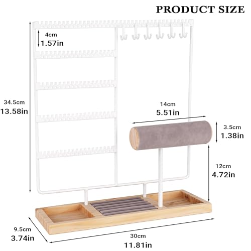 Ciormis Jewelry Stand Holder, 5 Tier Earring Holder Organizer with 72 Holes and 12 Hooks Jewelry Tower Necklace Tree Stand Hanger Bracelets Holder Storage with Ring Tray for Women Girls Gift (White) - color: White-new