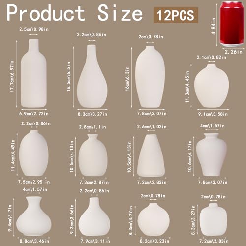 White Ceramic Vase Set of 12, Small Vases for Flowers Ceramic Vases for Pampas Grass Vase Bulk for Wedding Table Centerpieces Decoration Boho Christmas Home Decor DIY Gift - color: White-gh-12