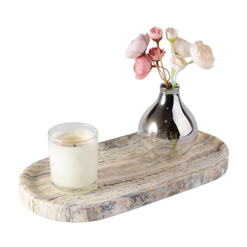 Koville Natural Marble Bathroom Tray for Decor Countertop, Marble Vanity Tray for Candles Perfume, Jewelry, Cosmetics, Stone Decorative Trays for Dresser Organizer(White Traonyx) - color: White Traonyx, size: 12" x 6" x 0.7"
