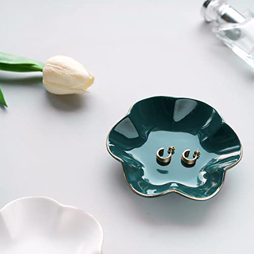 HANKOR 4.7 inch Small Ring Dish, Ceramic Jewelry Holder Tray, Green Catch All Trinket Bowl for Keys Rings Earrings - color: Green