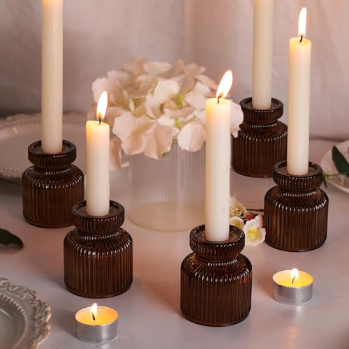 DARJEN 6 Pcs Amber Candlestick Holders - Glass Taper Candle Holders Tealight Votive Candle Holders for Table Centerpieces, Wedding, Dinner Party, Home, Gifts - color: Amber, size: 6Pcs