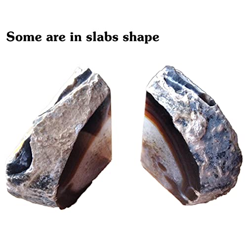 AMOYSTONE Geode Bookends Agate Shelve Decor Crystal Book Ends for Heavy Books Nature Brown with Rubber Bumper(1 Pair, 3-4 LBS) - color: Nature, size: 3-4LBS
