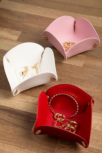 Leather Jewelry Valet Tray for Women and Men, Leather Jewelry Tray 5.5 inches, Small Tray for Bedside Nightstand Desk, Foldable Travel Dish Plate for Key,Wallet,Watch,Coin,Jewelry (Red), TR2024 - color: Red