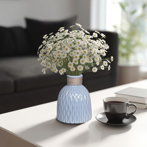 Blue Ceramic Vase for Flowers, 6 inch Small Modern Vase for Home Decor, Textured Decorative Vases for Centerpieces,Bathroom, Living Room, Desk,Shelf,Office Decor - color: Blue