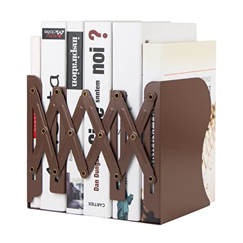 Aobopar Book Ends, Bookends for Shelves, Book Organizer for Desk, Metal Bookends for Heavy Books, Book Holders for Shelves, Suitable for Office, Home and School Use (Brown) - color: Brown
