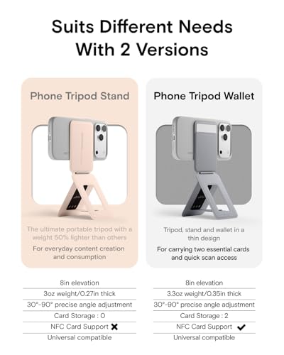 MOFT Phone Tripod Stand Selfie Stick for iPhone, Multi-Angles iPhone Stand, Lightweight & Portable Phone Holder, Strong Magnets, MOVAS Vegan Leather, Travel Essentials, Peach Pink (Without Card Slot) - color: Peach Pink x Without Card Slot, size: Wthout C