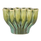 Creative Co-Op Stoneware Sculptural Vase with 6 Sections with Reactive Glaze, Green