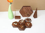 GemeShou 5pcs Wood Jewelry Stand Tray, Hexagon Display Riser Set, Retail Jewelry Shop Display Riser, Walnut Hexagon 5pcs Small - size: Small