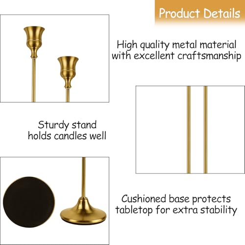 Brass Gold Candlestick Holders Set of 3, Metal Taper Candle Holders, Classic Decorative Candle Stick for Christmas, Wedding, Party, Dinner Tables,Home Décor - color: Brass Gold, size: 3PC