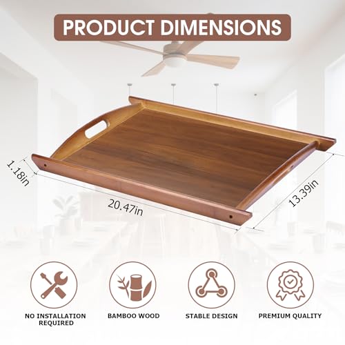 Wood Serving Tray, Wooden Tray with Handles, 20.47 inch Square Decorative Serving Trays Platters for Home, Party, Coffee Table,Dining Table & Countertop - size: 20.5" x 13.4" x 1.2"