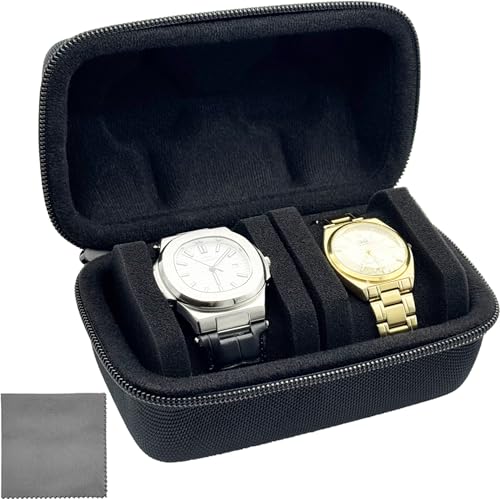 2 Slot Watch Travel Case for Men and Women Portable Single Watch Storage box and Organizer for Wristwatches and Smart Watches with 18CM Watches Cleaning Cloth(2 Slot) - size: 2 Slot